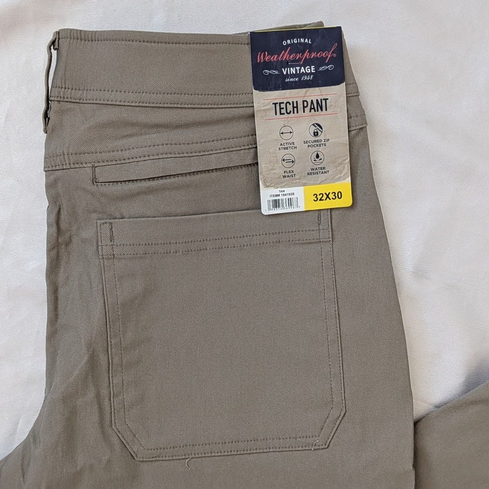New Weatherproof Vintage Men's Straight Fit Tech Pants Tan 32x30 - Picture 8 of 8